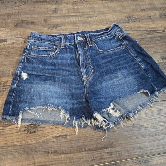 American Eagle Tom Girl denim distressed ripped short shorts size 2 high rise - Picture 1 of 9